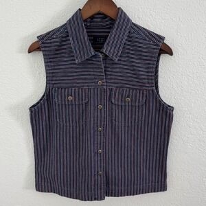 Crazy Horse by Liz Claiborne Striped Denim Vest Women's Medium Boho